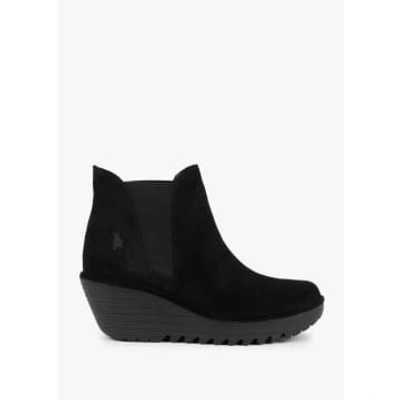 Fly London Fly Long Bagu Wedge Chelsea Boot In Black Suede