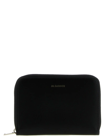 Jil Sander Zip Leather Wallet Wallets, Card Holders Black In Blue