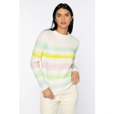 Kinross Painted Stripe Crew In Ivory In Yellow