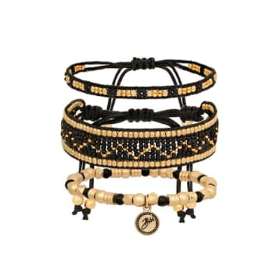 Bibi Bijoux Black Geometric Bead Bracelet Set