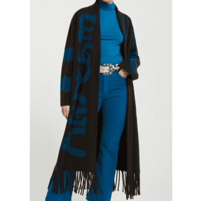 Ottod'ame Cardigan Long With Fringes In Blue