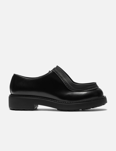 Prada Opaque Brushed Leather Lace-up Shoes In Black