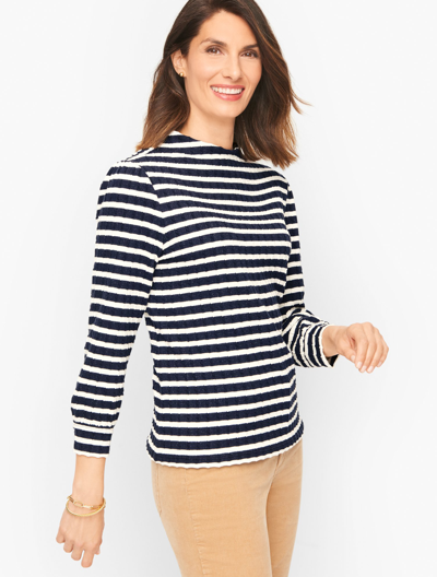 Talbots Plus Size - Stripe Jacquard Funnel Neck Pullover Sweater - Indigo - 1x
