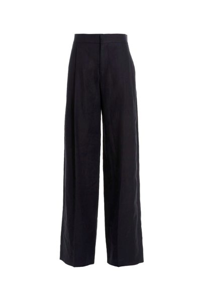 Chloé Linen Straight-leg Pants In Blue