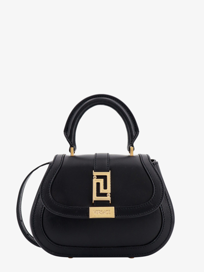 Versace Woman Back Leather Mini Greca Goddess Handbag In Black