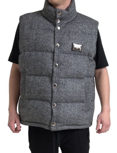 DOLCE & GABBANA GRAY WOOL CHEVRON KNIT PADDED VEST JACKET