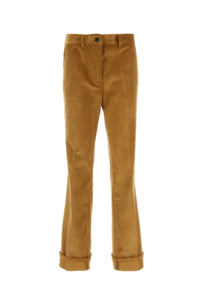 Miu Miu Corduroy Trousers With Waist Belt Loops In Brown