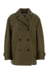 Miu Miu Olive Double-breasted Leather Jacket