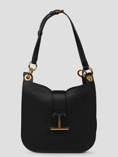 Tom Ford Tara Logo Plaque Small Shoulder Bag In Black