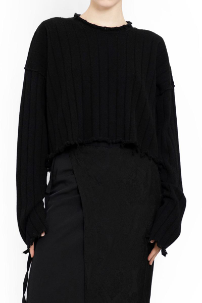 Uma Wang Cropped Ribbed Knitwear Top With Long Sleeves In Black