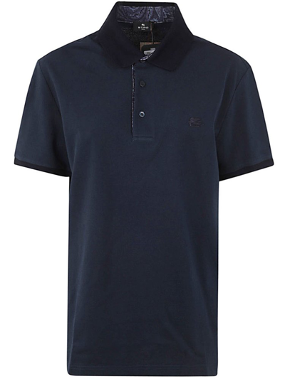 Etro Logo Embroidered Short Sleeved Polo Shirt In Blue