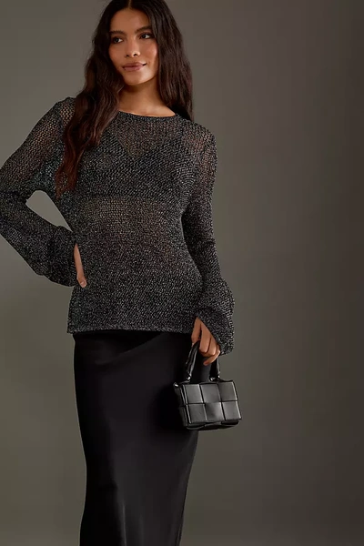 Second Female Nira Long-sleeve Sparkle Knit Blouse In Black