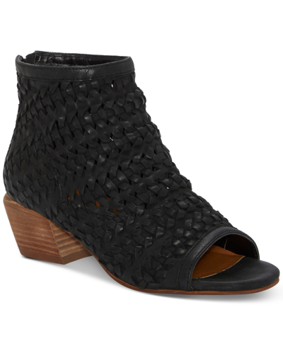 Lucky Brand Women's Mofira Woven Peep Toe Heeled Sandals In Black Leather