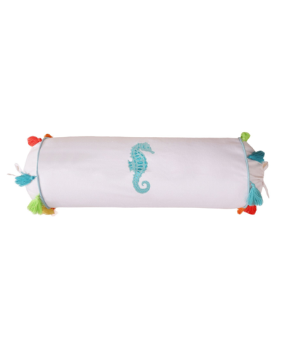 Levtex Beach Walk Seahorse Embroidered Neckroll Decorative Pillow, 7" X 18" In Teal