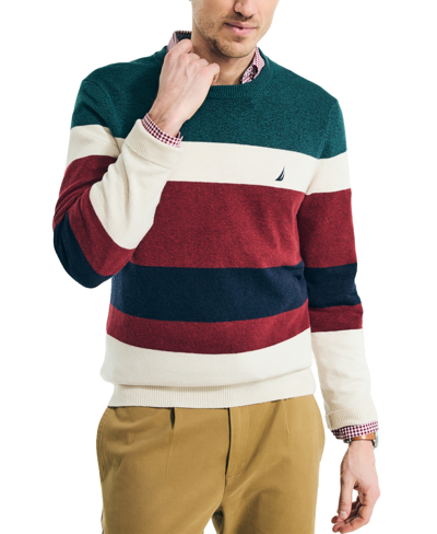 Nautica Mens Sustainably Crafted Striped Textured Crewneck Sweater In  Stone