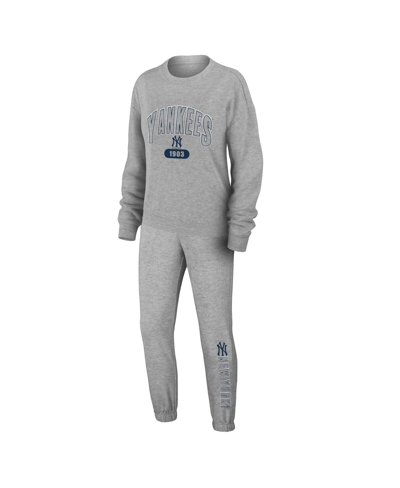 WEAR BY ERIN ANDREWS WOMEN'S WEAR BY ERIN ANDREWS GRAY NEW YORK YANKEES KNITTED T-SHIRT AND PANTS LOUNGE SET