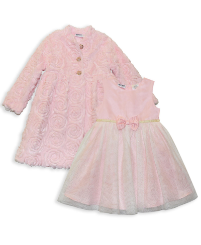 Blueberi Boulevard Baby Girls Embroidered Rosette Fit-and-flare Sleeveless Dress And Coat, 2 Piece Set In Ballerina Pink