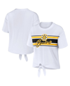 WEAR BY ERIN ANDREWS WOMEN'S WEAR BY ERIN ANDREWS WHITE BOSTON BRUINS FRONT KNOT T-SHIRT