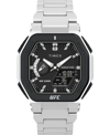 Timex Ufc Men's Colossus Analog-digital Silver-tone Stainless Steel Watch, 45mm In Silver-tone