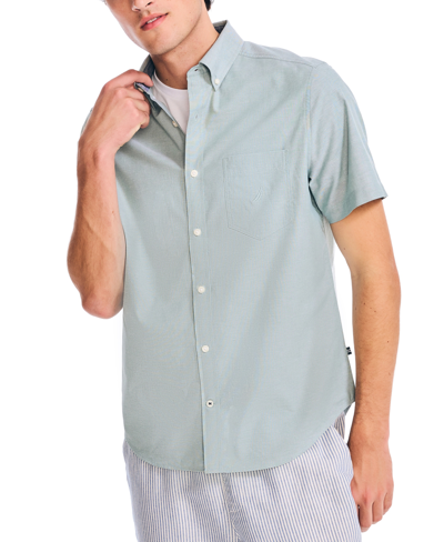 Nautica Men's Classic-fit Short-sleeve Solid Stretch Oxford Shirt In Frosty Spruce