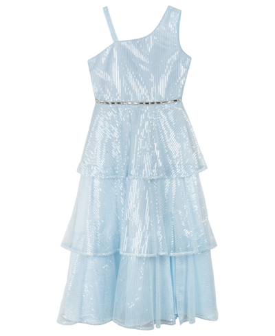Rare Editions Kids' Big Girls Asymmetrical Sequin Party Dress In Light Blue