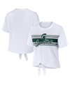 Wear By Erin Andrews White Michigan State Spartans Striped Front Knot Cropped T-shirt In White