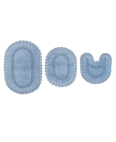 Home Weavers Hampton Crochet Reversible Bathmat Rugs 3 Piece Set In Blue