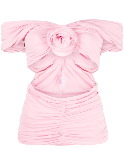 Magda Butrym Rose-appliqué Ruched Top In Pink