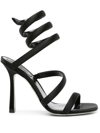 René Caovilla Snake-wrap Satin Stiletto Sandals In Black
