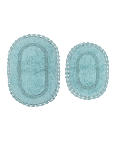 Home Weavers Hampton Crochet Reversible Bathmat Rugs 2 Piece Set In Aqua
