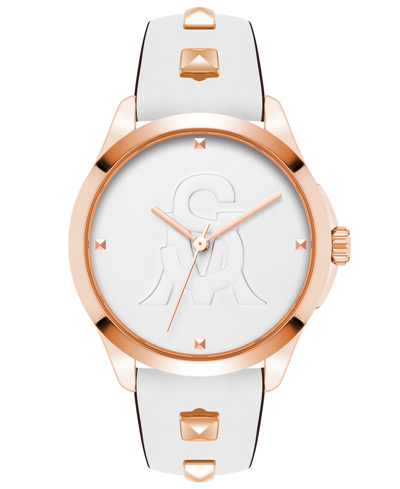 Steve Madden Women's Analog White Synthetic Leather With Rose Gold-tone Alloy Accents Strap Watch, 38mm In Rose Gold-tone,white