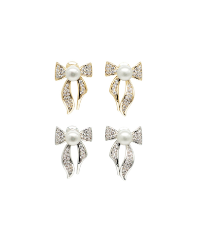 Classicharms Freshwater Pearl Butterfly Stud Earrings Set In Gold