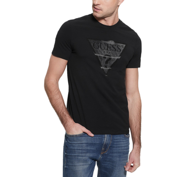 Guess Men's Tonal-logo Solid-color Crewneck T-shirt In Jet Black