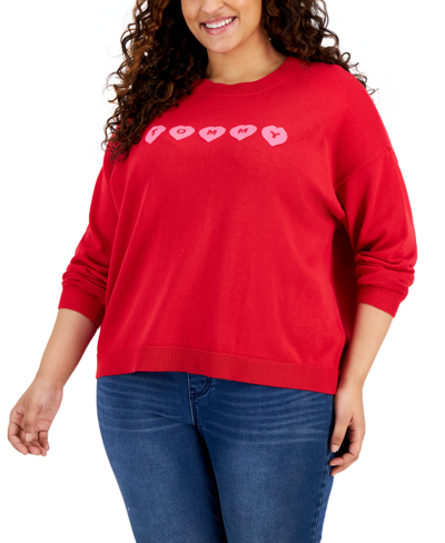 Tommy Hilfiger Plus Size Long-sleeve Heart Sweater In Scarlet,dahlia