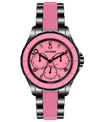 STEVE MADDEN WOMEN'S ANALOG BLACK ALLOY WITH PINK SILICONE CENTER LINK BRACELET WATCH, 40MM
