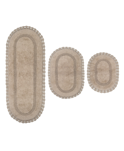 Home Weavers Hampton Crochet Reversible Bathmat Rugs 3 Piece Set In Linen