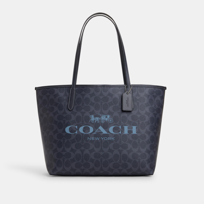 Coach Outlet City Tote In Signature Canvas In Black