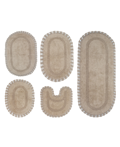 Home Weavers Hampton Crochet Reversible Bathmat Rugs 5-piece Set In Linen