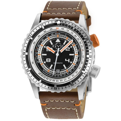 Gv2 Contasecondi Men's Watch Black/orange Dial Brown Calfskin Leather Strap