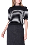 English Factory Women's Stripe Short Puff Sleeve Sweater In Black,white