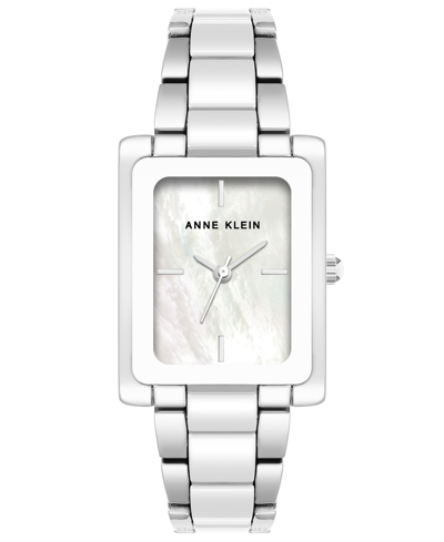 Anne Klein Women's Three-hand Quartz Silver-tone Alloy With White Ceramic Bracelet Watch, 24mm In Silver-tone,white