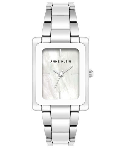 Anne Klein Women's Three-hand Quartz Silver-tone Alloy With White Ceramic Bracelet Watch, 24mm In White,silver-tone