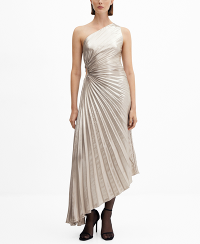 Mango Women's Asymmetrical Pleated Dress In Silver