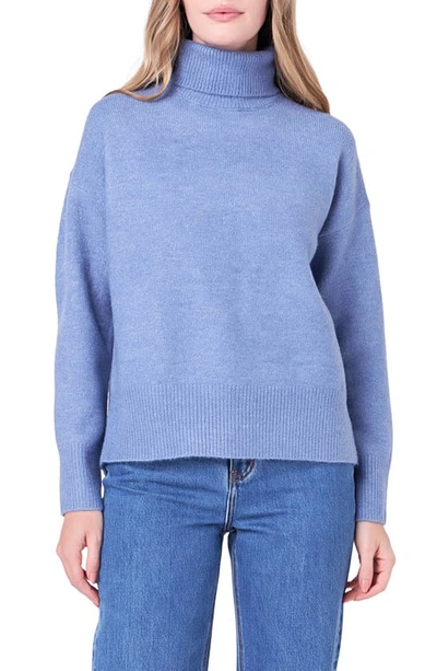 English Factory Women's Turtleneck Long Sleeve Sweater In Blue