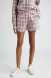 Acne Studios Roxx Face Patch Check Cotton Flannel Shorts In Pink/ Blue