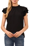 Cece Pintuck Ruffle Short Sleeve Blouse In Rich Black