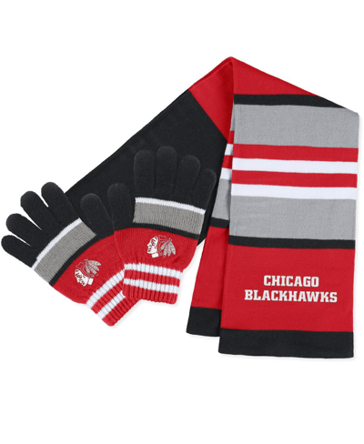 Wear By Erin Andrews Women's  Chicago Blackhawks Stripe Glove And Scarf Set In Red,black