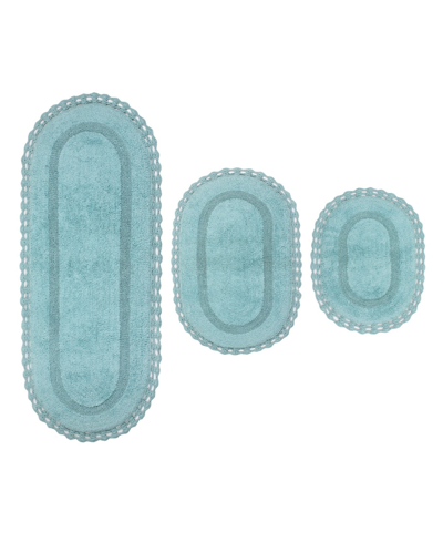 Home Weavers Hampton Crochet Reversible Bathmat Rugs 3 Piece Set In Aqua