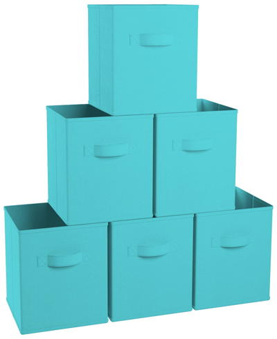 Ornavo Home Foldable Storage Cube Bin With Dual Handles- Set Of 6 In Teal