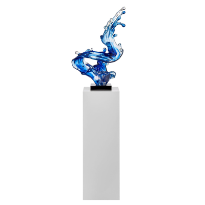 Finesse Decor Ocean Blue Cortes Bay Wave Floor Sculpture With White Stand, 43" Tall